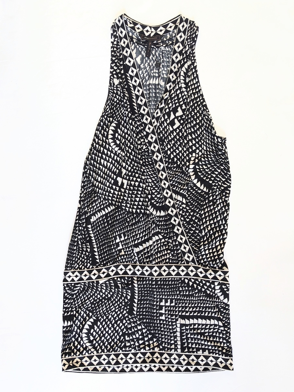 BCBGMAXAZRIA Y2K Sleeveless Halter Black & White Geometric SHIRT/Mini Dress